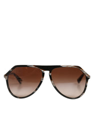 Modified Aviator Striped Brown Acetate Gradient Sunglasses