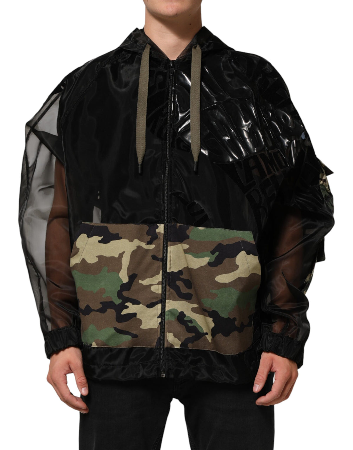 Black Camouflage Hooded Men Full Zip Sweater