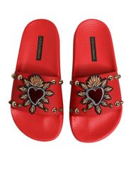 Red Sacred Heart Stud Slides Beachwear Shoes