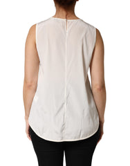 Off White Silk Stretch Roundneck Sleeveless Tank Top