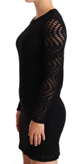 Bodycon Sheath Black Viscose Long Sleeves Mini Dress
