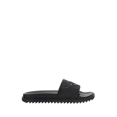 Black Rubber Flat Sandals