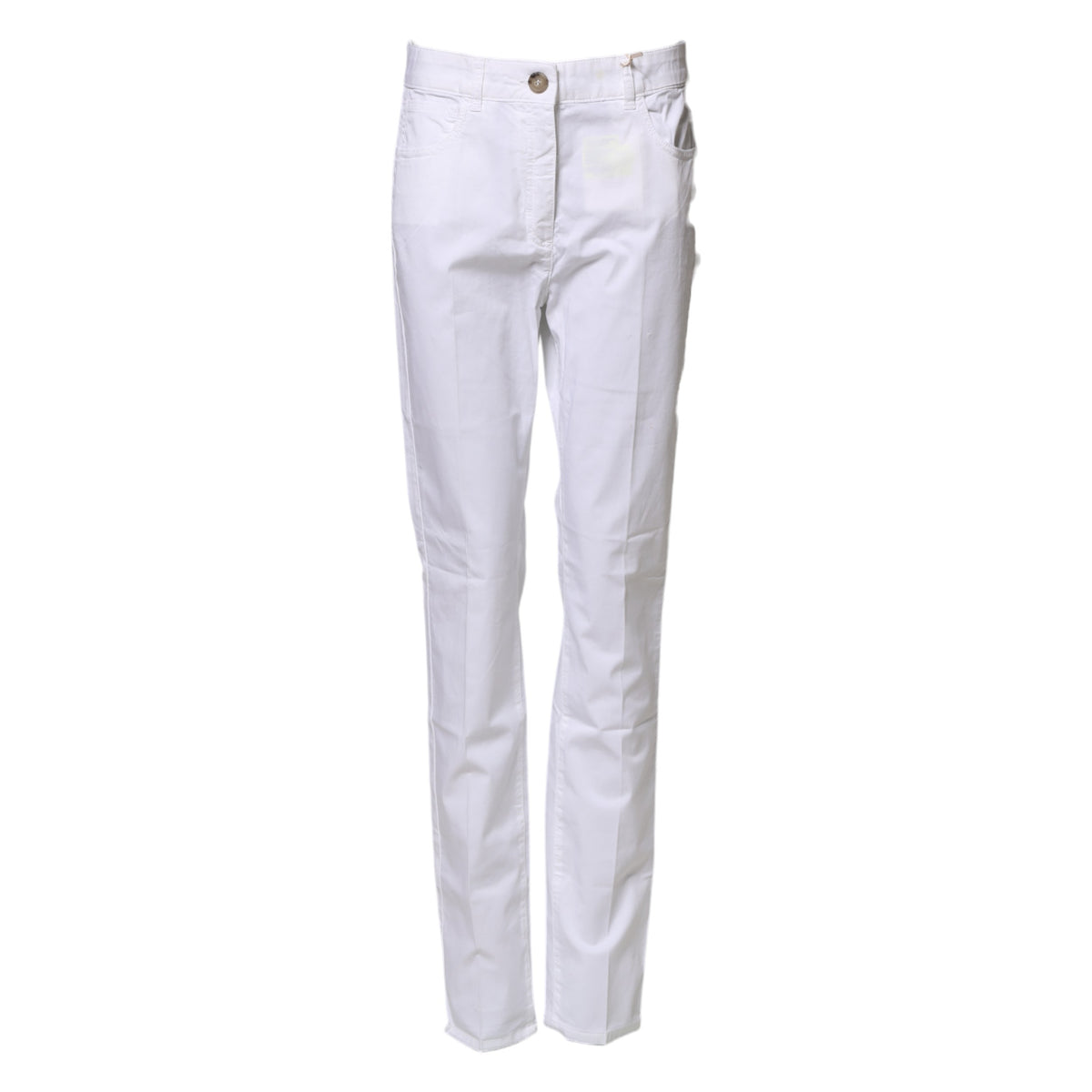 White Cotton Skinny Mid Waist Chino Trouser Pants
