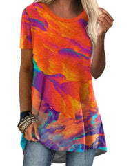 تي شيرت كاجوال برقبة كرو برقبة عرقية بطبعة عتيقة بأكمام قصيرة