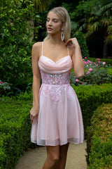 فستان حفلات التخرج بشريط رفيع مزين بطبعة لامعة وصدّار شفاف - 2