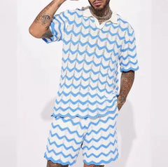 طقم قميص وشورت صيفي محبوك ومطبوع للرجال