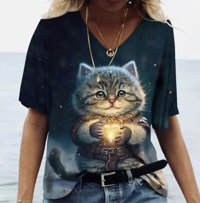 تي شيرت بنقشة قطة