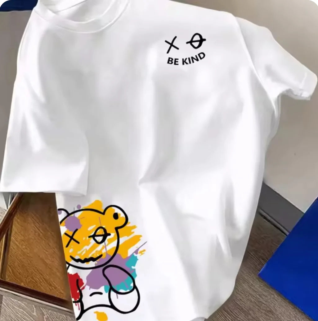 تي شيرت قطن مطبوع عليه رسومات كرتونية - راحة صيفية في كل غرزة!