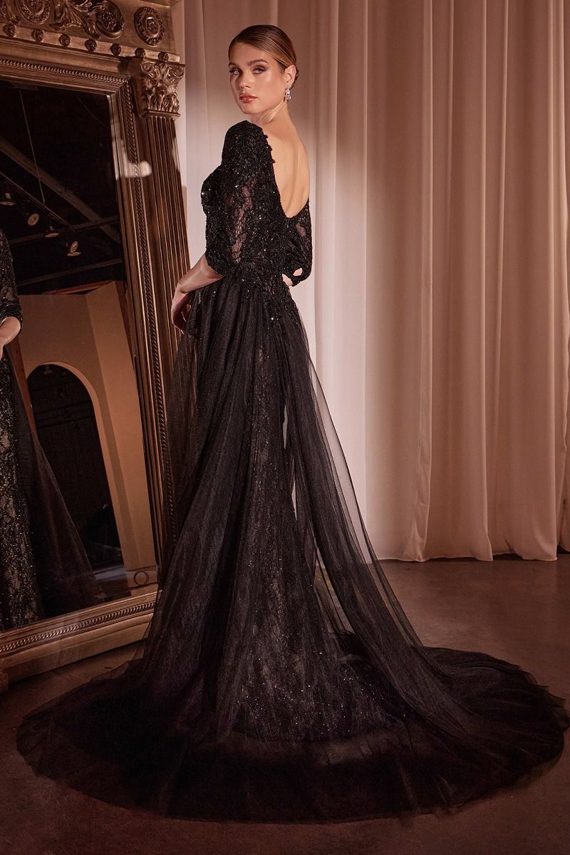 فستان ضيق بأكمام طويلة من الدانتيل وتنورة خارجية-2