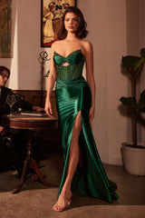 فستان كورسيه من الساتان بدون حمالات-1