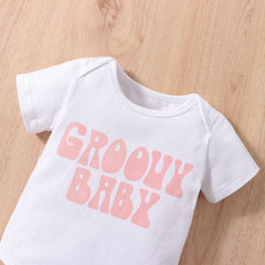 Solid Color Letter T-shirt Romper Hot Pants Suit With Headdress Flower