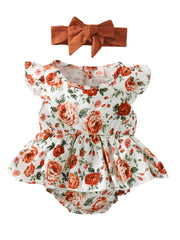 Sleeveless Small Floral Baby Girl Triangle Romper With Headgear