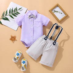 Children's Summer Clothing Short Sleeve Rompers Suspender Shorts Gentleman Suit