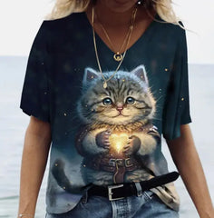 تي شيرت بنقشة قطة