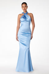 High halter v-neck mermaid dress-3