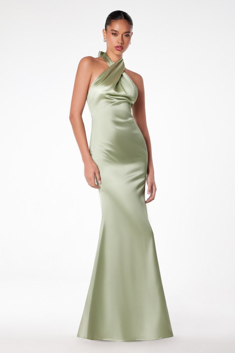 High halter v-neck mermaid dress-7
