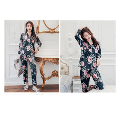 طقم ملابس استرخاء نسائية بأكمام قصيرة من الحرير بياقة من الحرير