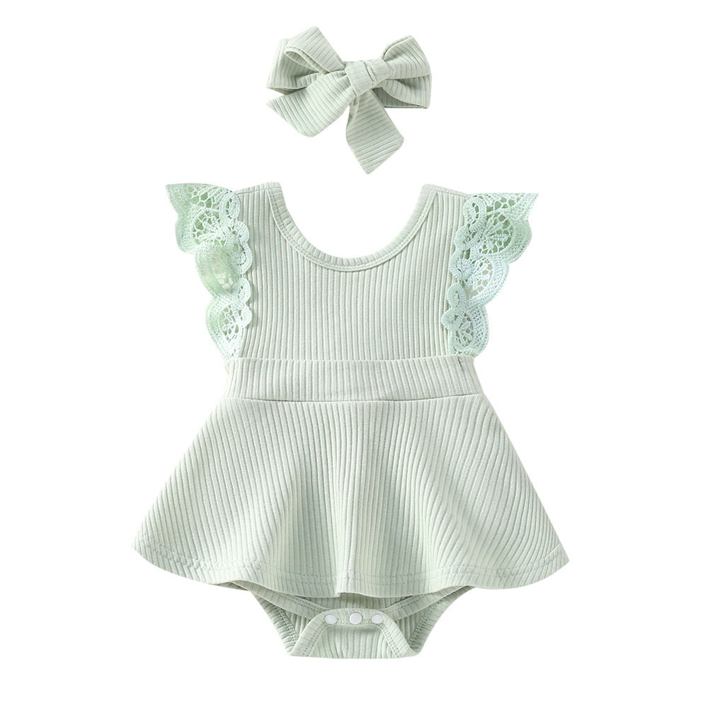 Sleeveless Small Floral Baby Girl Triangle Romper With Headgear