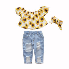 Broken Holes Pants Headscarf Three-piece Set