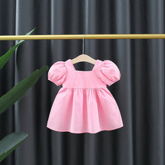 Girl's Square Collar Puff Sleeve Princess Dress