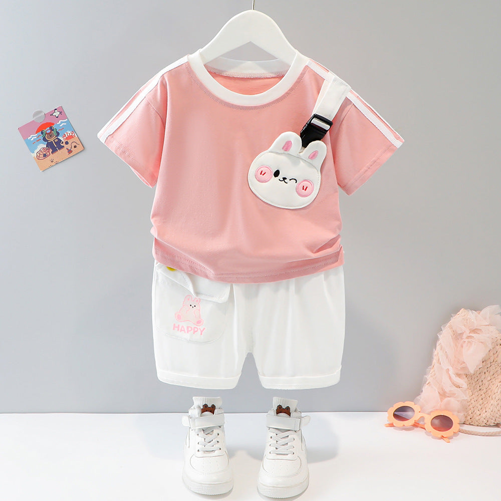 Short-sleeved Cartoon Animal Two-piece Set Children's Western Style