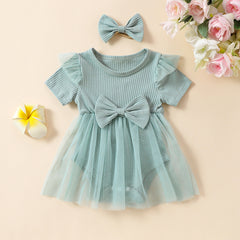 Girls' Multi-color Mesh Flounced Sleeve Short Sleeved Kazakhstan Skirt