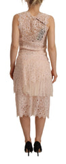 Sheath Tiered Beige Viscose Sleeveless Midi Dress