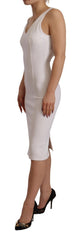 Rayon White Sleeveless V-neck Sheath Midi Dress