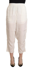 White High Waist Cropped Women Trouser Pants