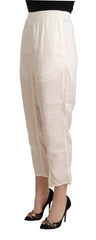 White High Waist Cropped Women Trouser Pants