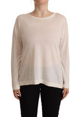 Off White Long Sleeves Round Neck Pullover Sweater