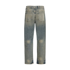 Blue Cotton Straight-Leg Jeans
