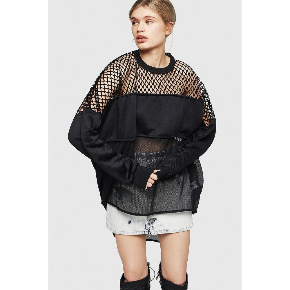 Black Cotton Polyester Mesh Sweatshirt