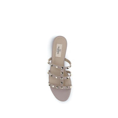 Beige Calf Leather Bos Taurus Flat Sandals