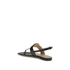 Black Calf Leather Bos Taurus Flat Sandals