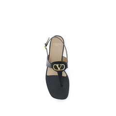 Black Calf Leather Bos Taurus Flat Sandals