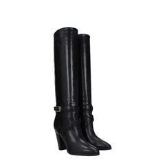 Black Leather High Heel Boots