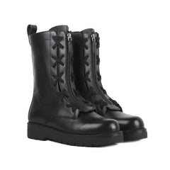 Black Calfskin Lace-Up Boots