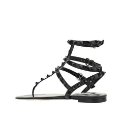 Black Calfskin Flat Sandals