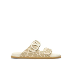 Beige Fabric Flat Sandals
