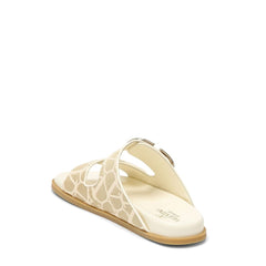 Beige Fabric Flat Sandals
