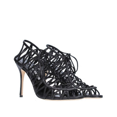 Black Leather Stiletto Heel Sandals