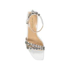 White Calfskin Stiletto Heel Sandals