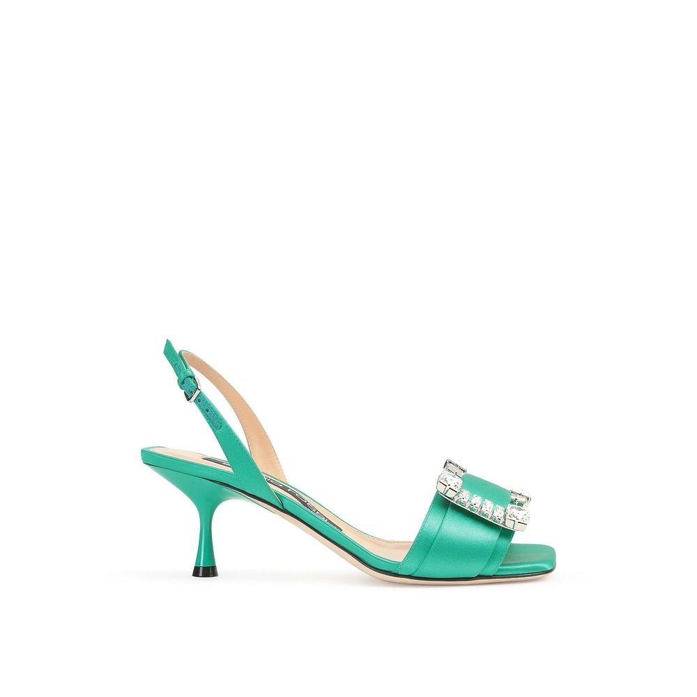 Bicolor Silk Stiletto Heel Sandals