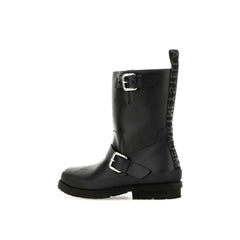 Black Polyester Lace-Up Boots