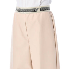 Beige Viscose Cropped Pants