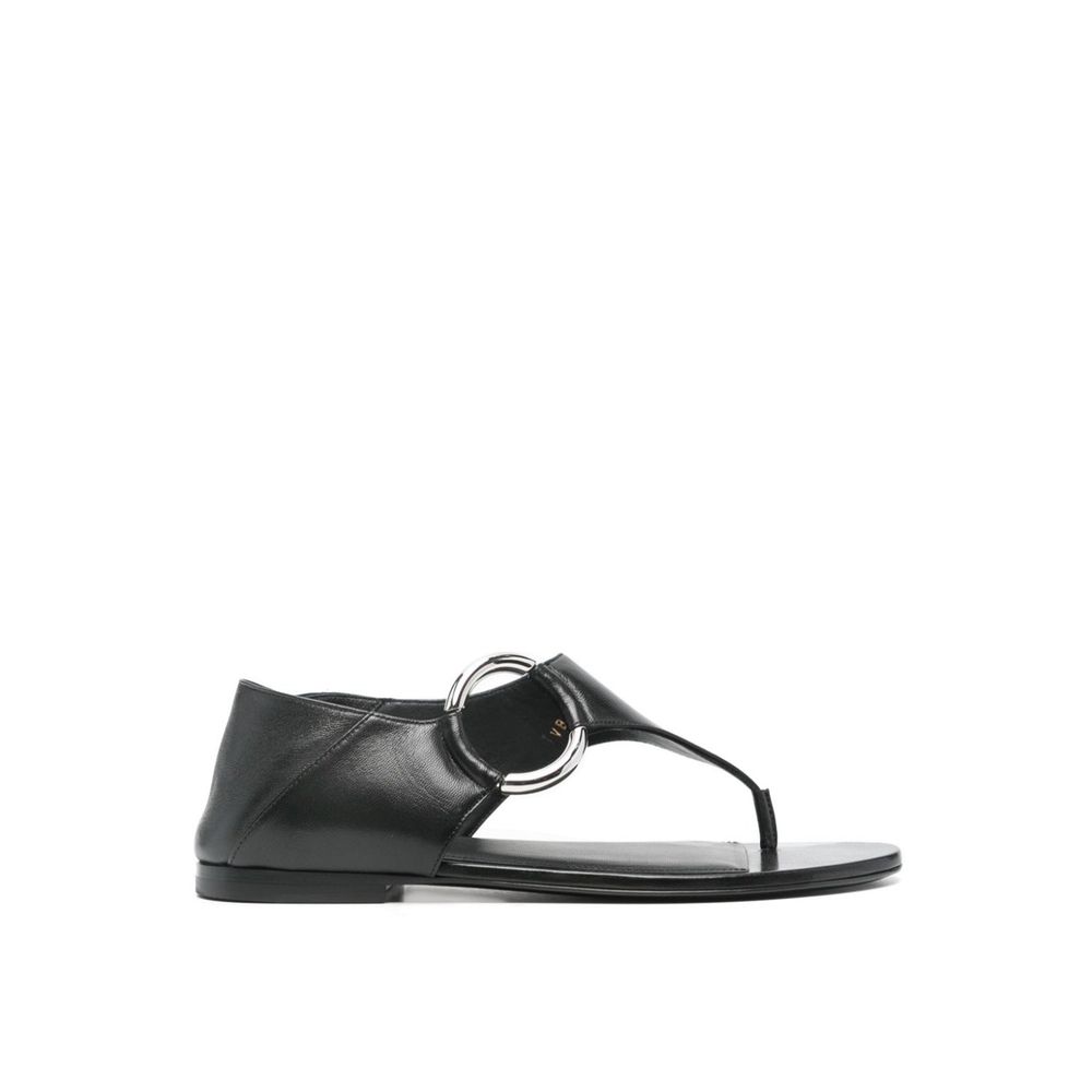 Black Calfskin Flat Sandals