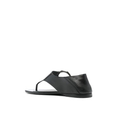Black Calfskin Flat Sandals