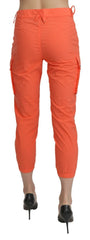 Cotton Orange High Waist Skinny Cropped Trouser Pants
