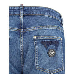 Blue Cotton Straight-Leg Jeans